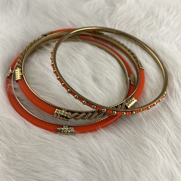 Orange & Gold Bangles Set of 3 High Quality Costume Jewelry - Picture 2 of 10